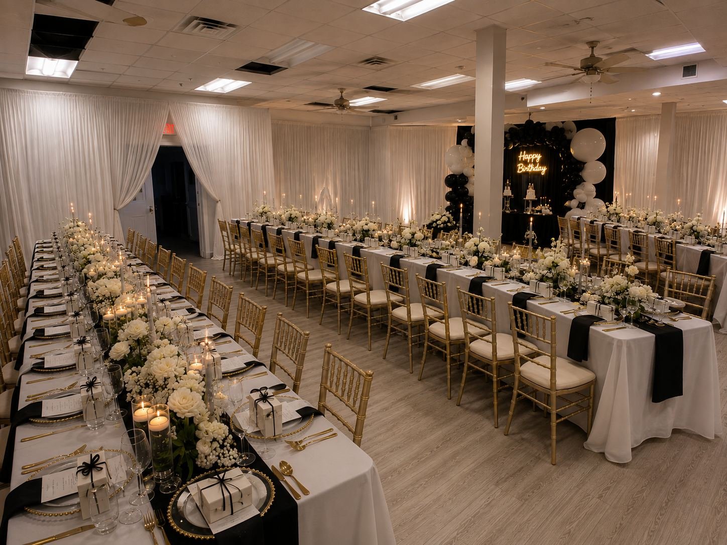 Black and white birthday celebration at The Solène, Houston, TX